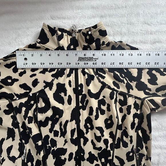 Christine Alexander Women Leopard Print Zip Up Jacket Medium Stretch Black Beige - Picture 5 of 8